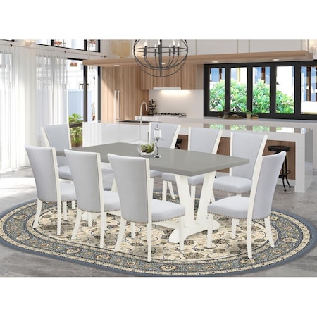 East West Furniture 9 Piece V-Style Dining Room Set - Linen White V097VE005-9